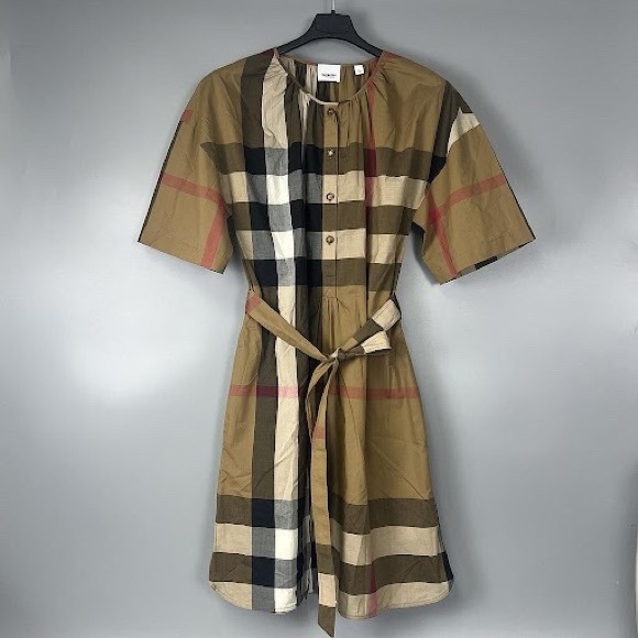 Burberry Tan and Brown mid length women Dress Short Sleeve Crew Neck - Picture 3 of 11